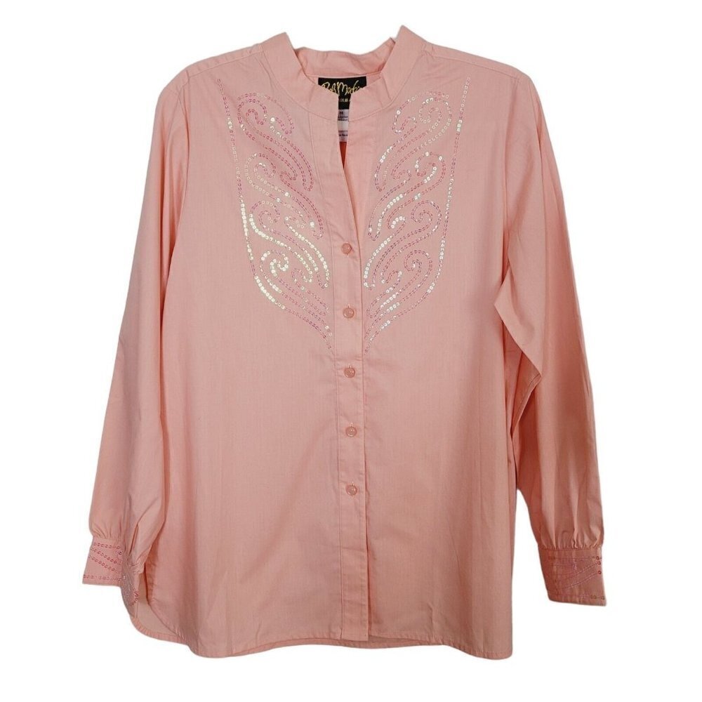 Vintage Bob Mackie Wearable Art Peach Button Up Blouse Sequins Sz Med NEW W/TAGS